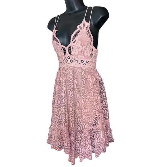 Free People FP One Dusty Pink Adella Burnout Slip Dress Lace Strappy Size S - Picture 8 of 17